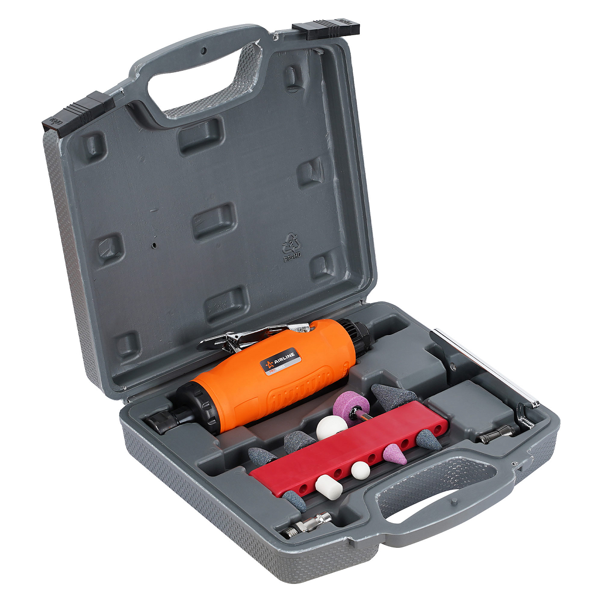 Машинка шлифовальная пневматическая 180мм, 22000об/мин PRO прямая с оснасткой 17пр. кейс