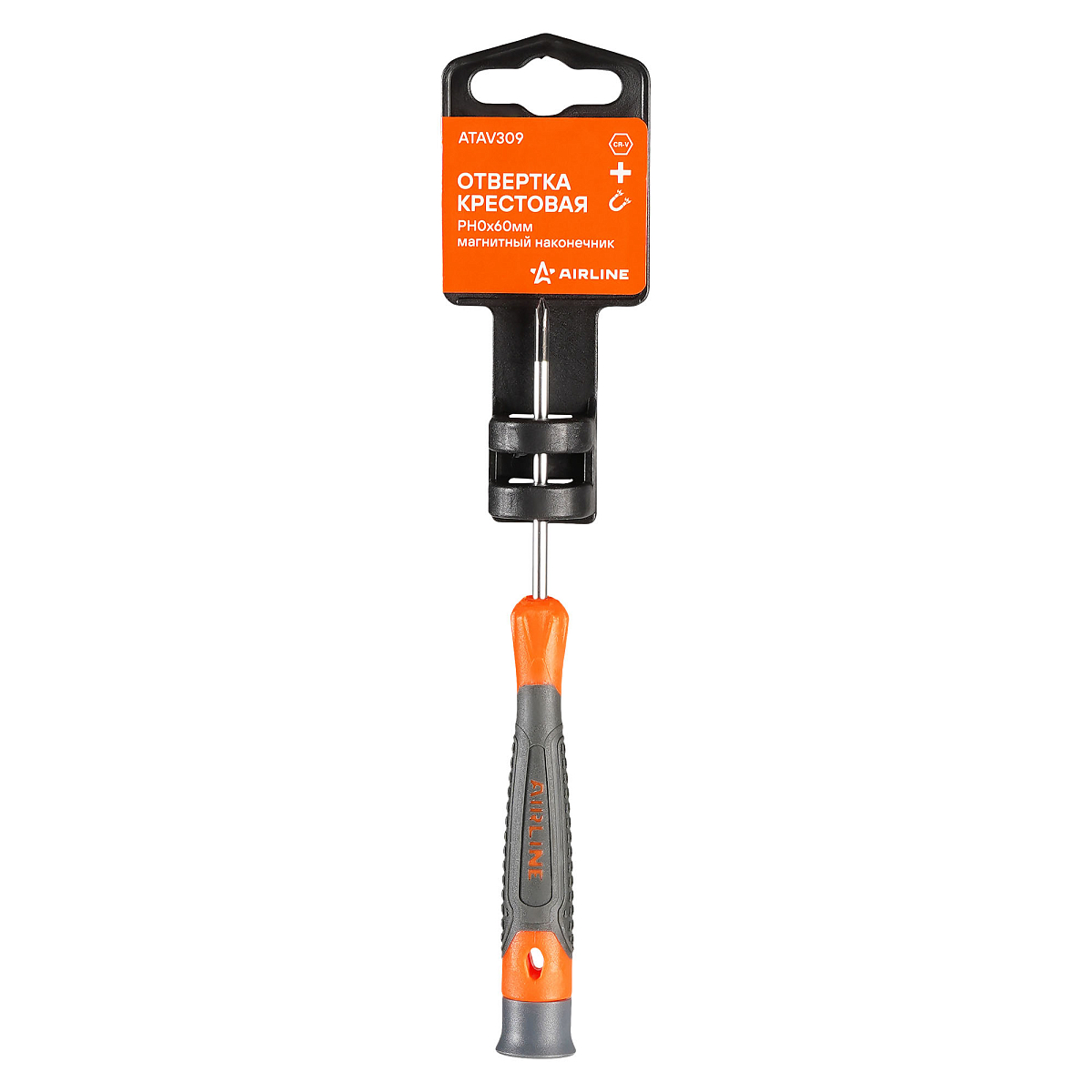 Отвертка крестовая PH0x60мм, магнитный наконечник, пласт.подвес