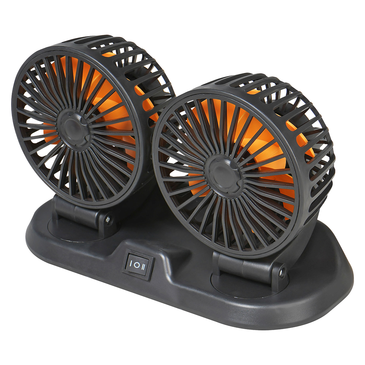 Вентилятор в салон двойной поворотный 360, 2x10.5см, 12В, общая регулировка, скотч