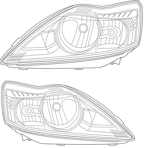 Фары для автомобилей Ford Focus II (05-) (головного света) рестайлинг, галоген, электрический корректор., цвет рамы: черный, комплект: левая и правая (2 штуки)
