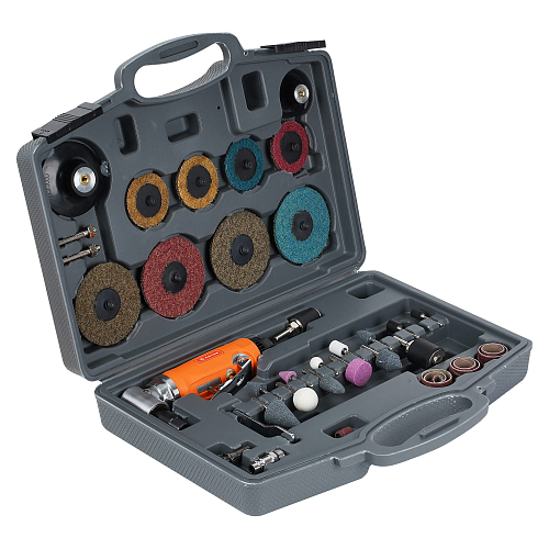 Машинка шлифовальная пневматическая 165мм, 20000об/мин угловая с оснасткой 43пр. кейс