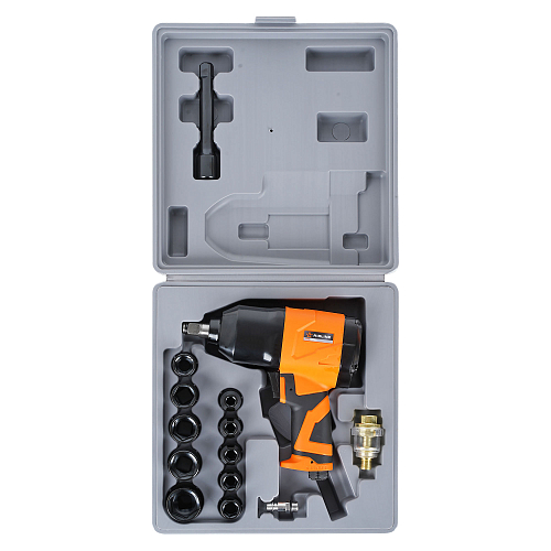 Гайковерт пневматический ударный композитный 1/2"DR 330Нм PRO с головками 17пр. (9-27мм), кейс МП-серия