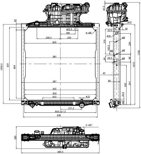 Радиатор охлаждения для автомобилей TGA (02-)/TGS (07-)/TGX (07-) (с рамкой)