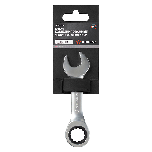 Ключ комбинированный трещоточный короткий 16мм PRO, пласт.подвес