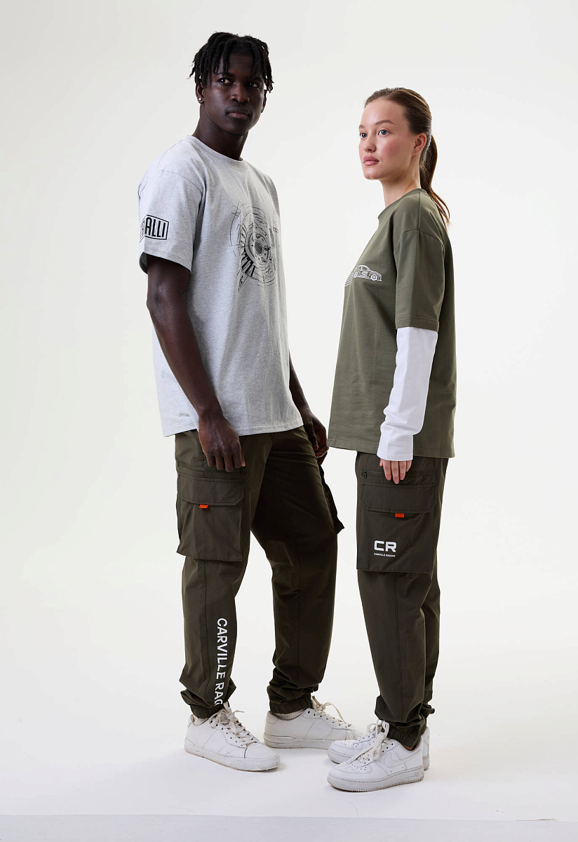 Брюки карго зелёные с принтом лого CR