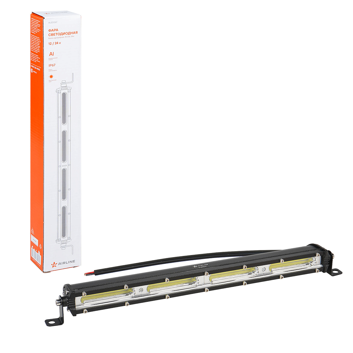 Фара (балка) светодиодная однорядная, 4COB (48LED), дальний свет, 24Вт, 343x30x47мм, 12/24В