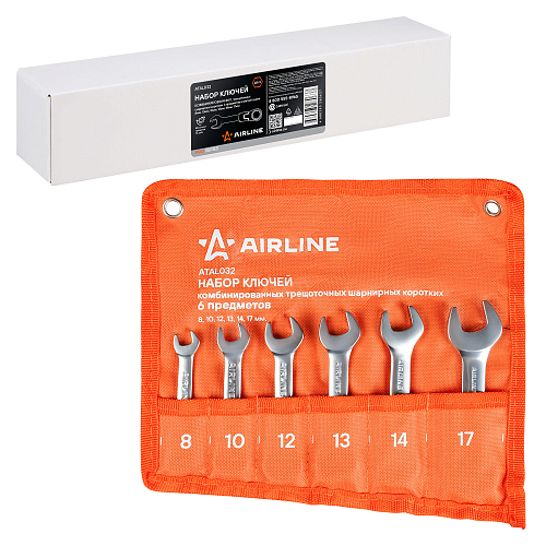 Набор ключей комбинированных трещоточных PRO 6пр. шарнирнирных коротких (8-17мм) сумка