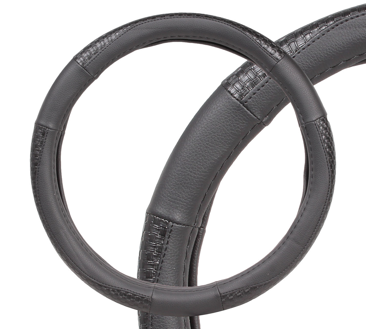Оплетка на руль, искусственная кожа с тиснением, черная, 38 см / M