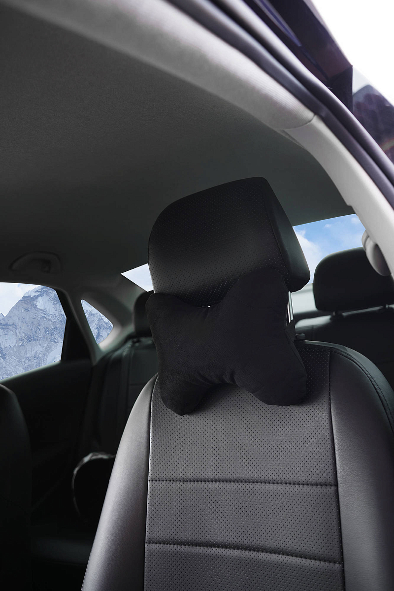 Подушка-косточка на подгол."Алькантара", ткань, 1 шт., черная