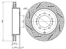 Диски тормозные для автомобилей Toyota Land Cruiser 200 (15-) задний d=365 PRO [RACE] (перфорированный / слотированный / окрашенный)