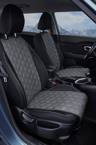 Накидки "Алькантара", передние (2 шт.), экокожа с перфорацией, серые