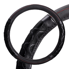 Оплетка на руль, искусст. кожа, с ПВХ рельефом, черная, 38 см/М