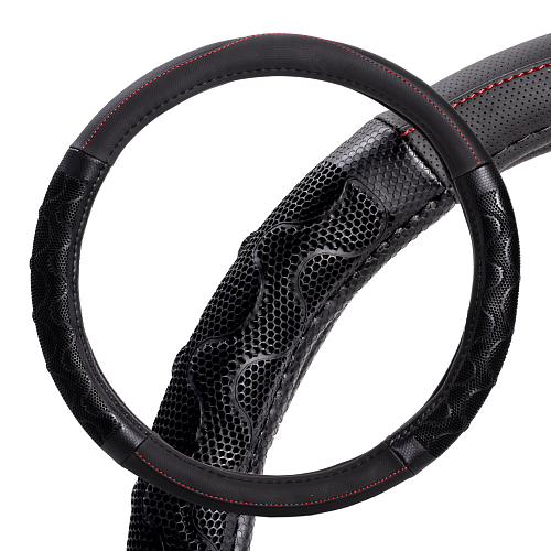 Оплетка на руль, искусст. кожа, с ПВХ рельефом, черная, 38 см/М