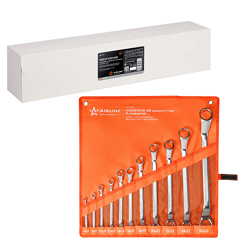 Набор ключей накидных с изгибом PRO 11пр. (6х7мм-30х32мм) сумка