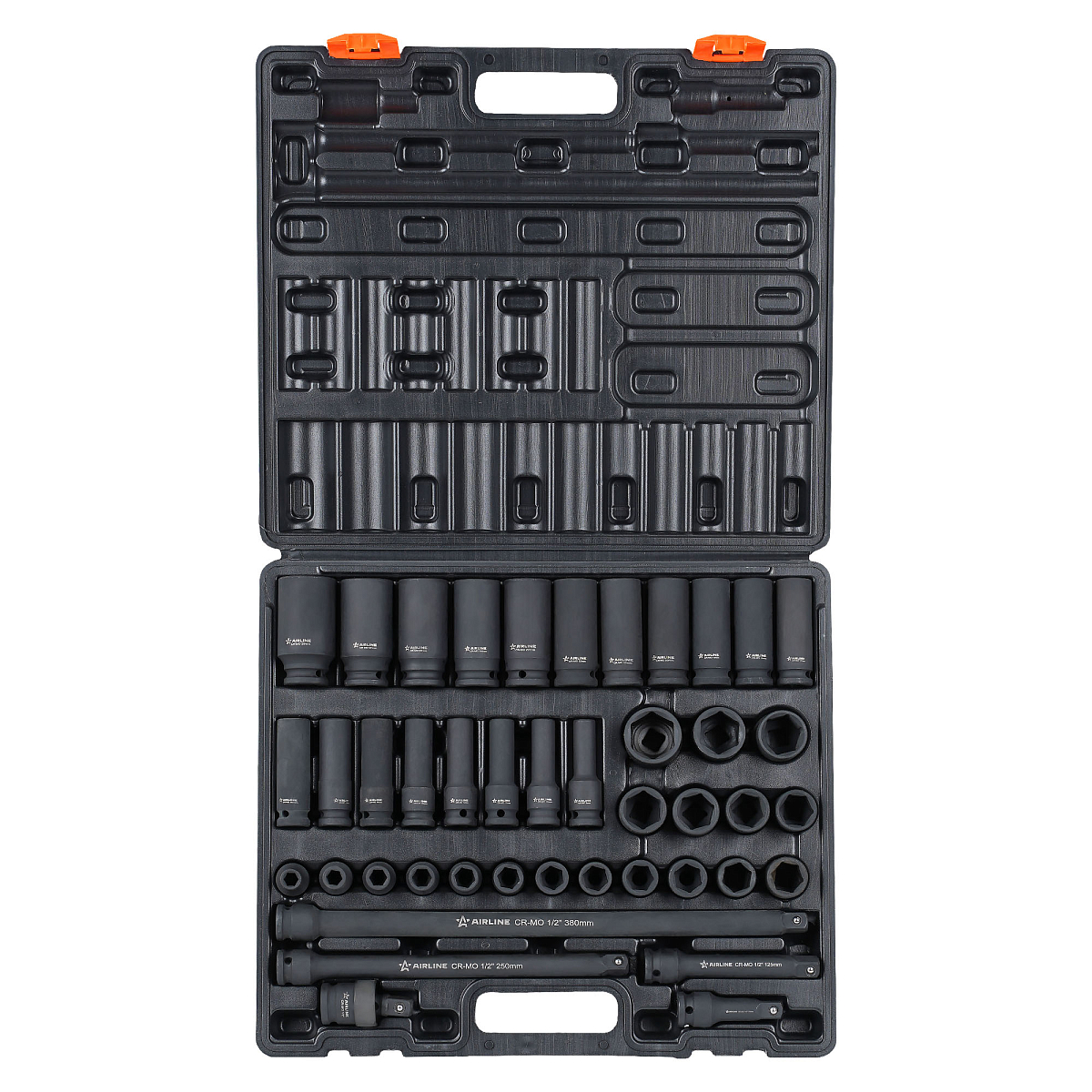 Набор головок ударных 1/2"DR L=78мм и L=38мм, 43пр. (9-30мм) пласт.кейс