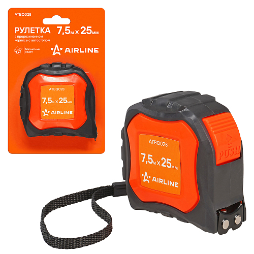 Рулетка в прорезиненном корпусе 7.5мх25мм, автостоп, магнитный зацеп