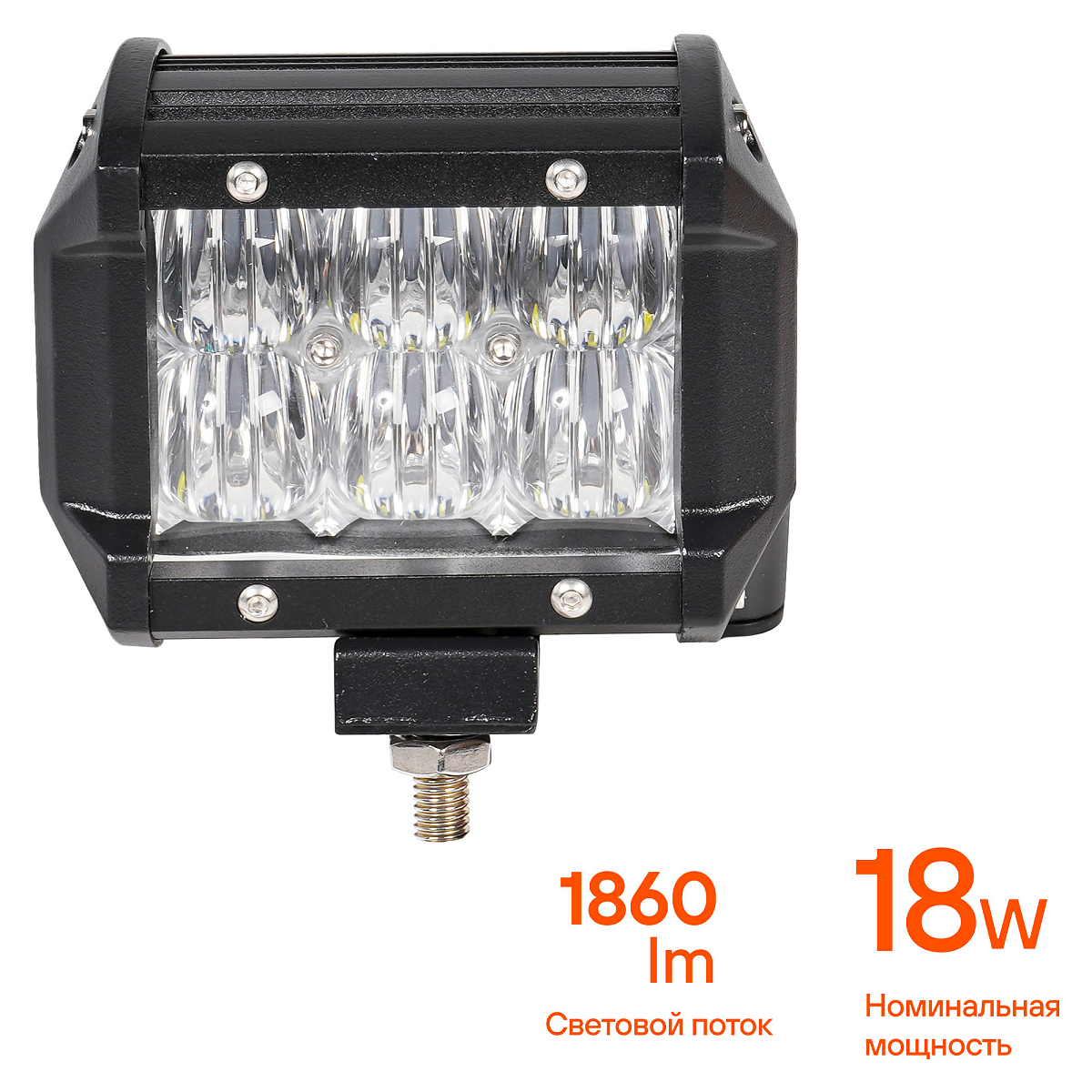 Фара (балка) светодиодная двухрядная, 6LED, ближний свет (5D линза), 18Вт, 98х78х65мм, 12/24В