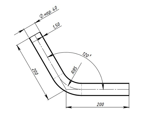 Труба с гибом d=40, угол 60 (алюминизированная сталь)