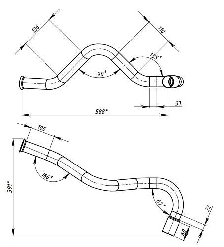 Труба переходная для автомобилей Лада 2123 d=43мм. (алюминизированная сталь)