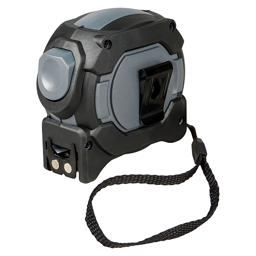 Рулетка в прорезиненном корпусе 10мх25мм PRO, автостоп, дв.магнит.зацеп,нейлон.двуст.шкала