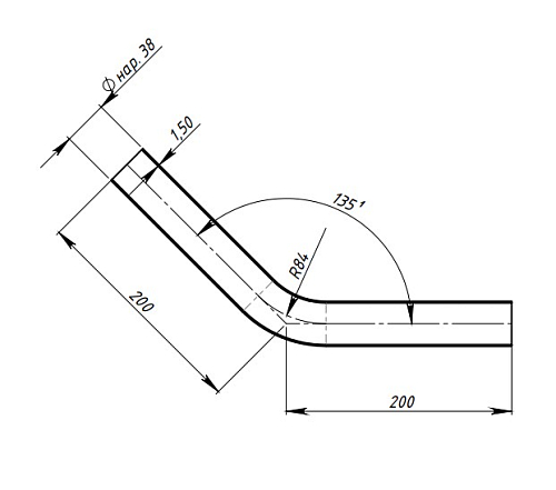 Труба с гибом d=38, угол 45 (алюминизированная сталь)