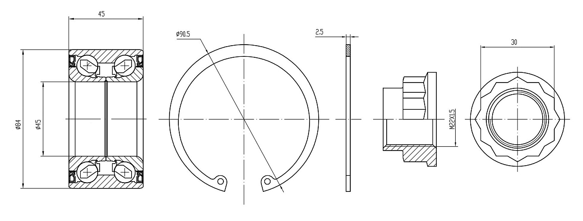 Ремкомплект ступицы передней для автомобиля Toyota Camry (01-)/Camry (06-)/Camry (11-)