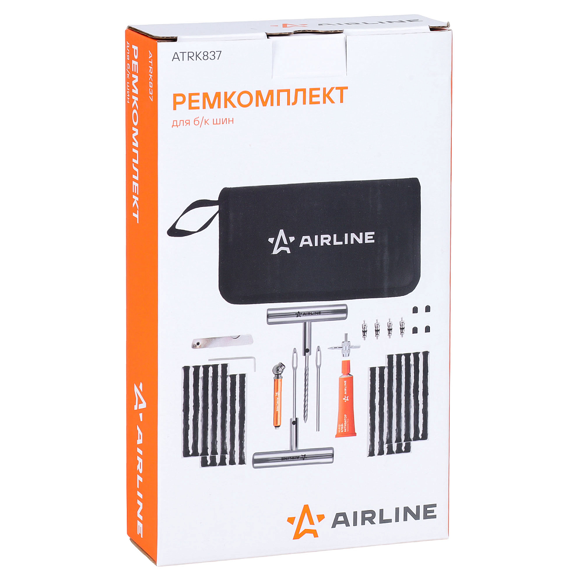 Ремкомплект для б/к шин в кейсе (клей, шило для жгута+спирал., жгуты 20шт.,маном, метчик, колп. 4шт, золотн. 4шт)