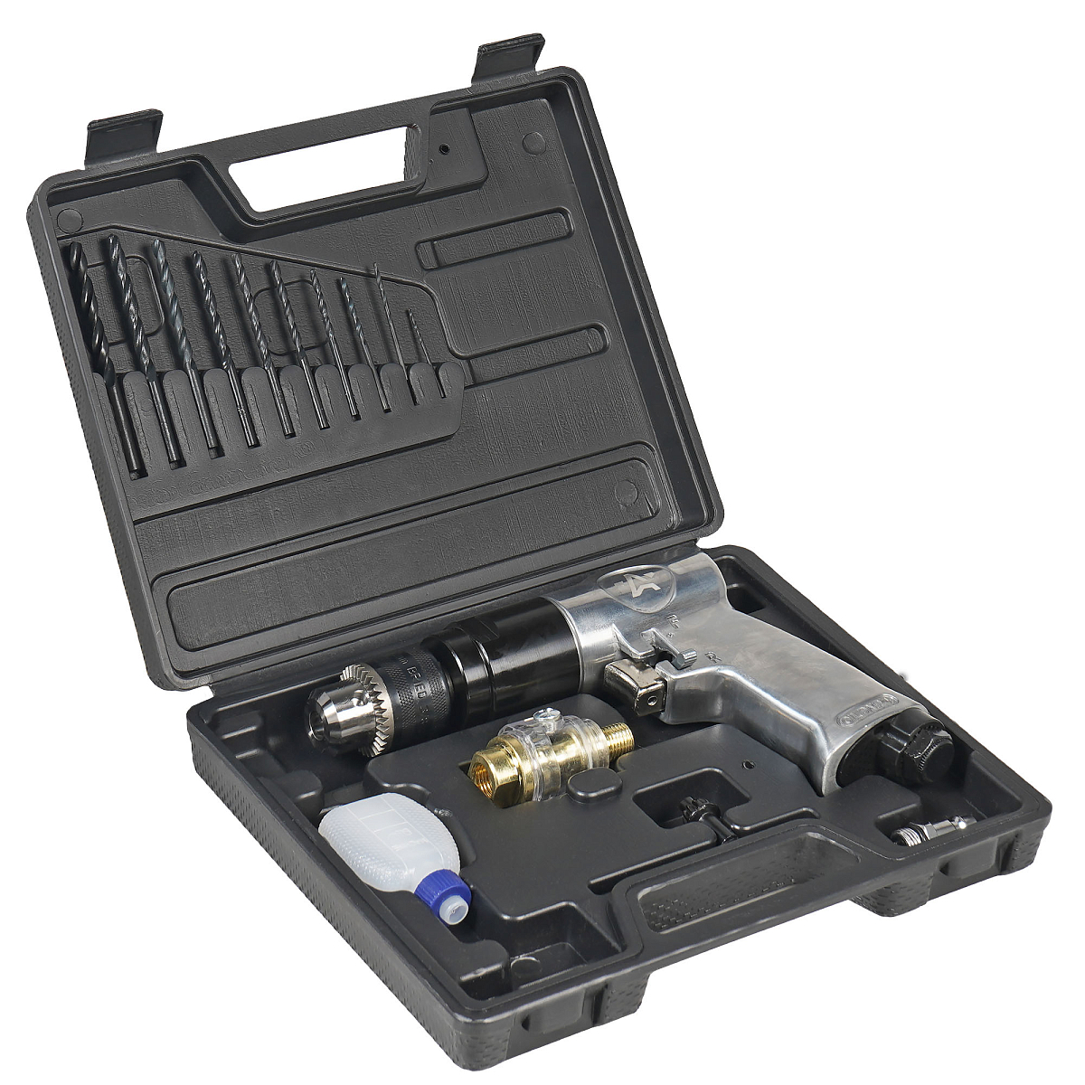 Дрель пневматическая ДП1, 1800 об/мин с реверсом, с оснасткой 16 пр., кейс