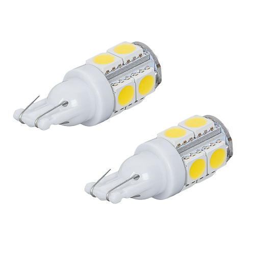 Лампа светодиодная W5W (T10) STANDARD, 6000K (Белый), 12В, 1.1Вт, 9LED, Полярная