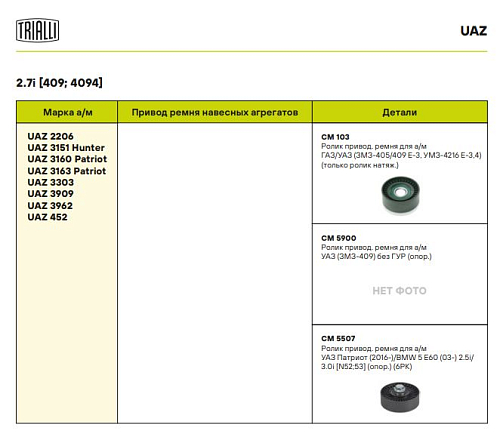 Ролик привод. ремня для автомобилей ГАЗ/УАЗ (ЗМЗ-40524/40525/40904 Евро-2, 3, УМЗ-4216 Евро-3, 4) (только ролик натяжителя) (CM 103)