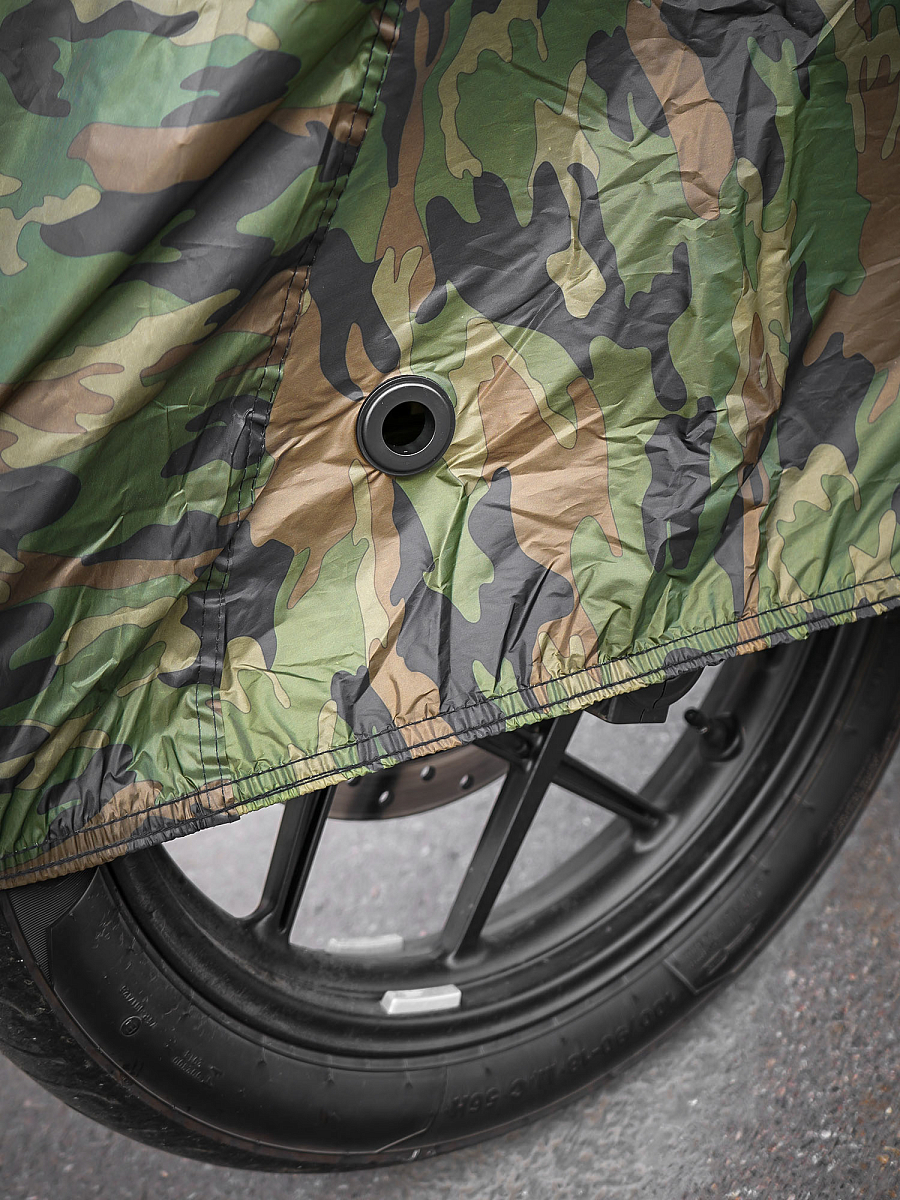 Чехол-тент на мотоцикл защитный M (225х90х110см), люверс под замок, летний камуфляж