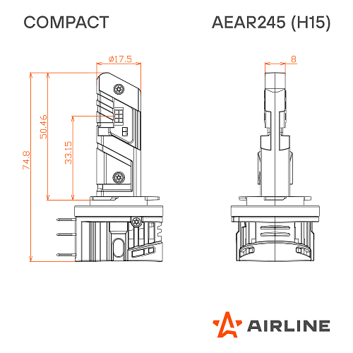 Лампа светодиодная H15 COMPACT, 23Вт, 4400Лм (2200Лм x 2), 6500К (Белый), 12В, комплект 2 шт.