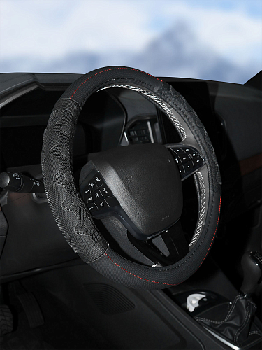 Оплетка на руль, искусст. кожа, с ПВХ рельефом, черная, 38 см/М