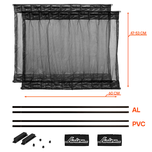 Шторки солнцезащитные раздвижные L (Д*В: 60*47-53см), цвет черный