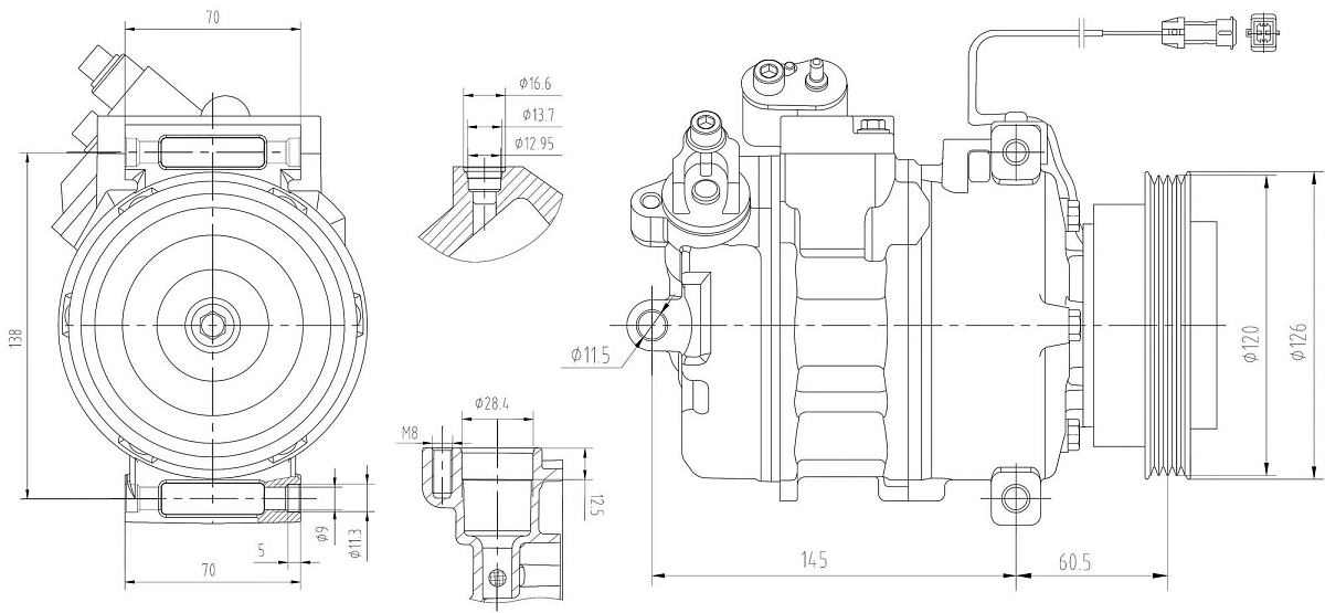 Компрессор кондиционера для автомобилей A4 (B5) (94-)/A6 (C5) (97-) 1.6i/1.8i