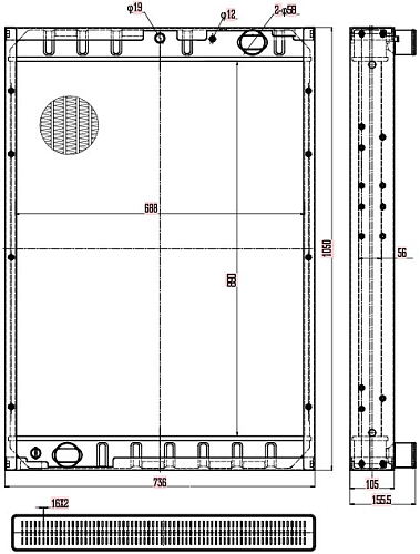 Радиатор охлаждения для а/м КАМАЗ 6520 (медно-латунный, 3-х рядный)