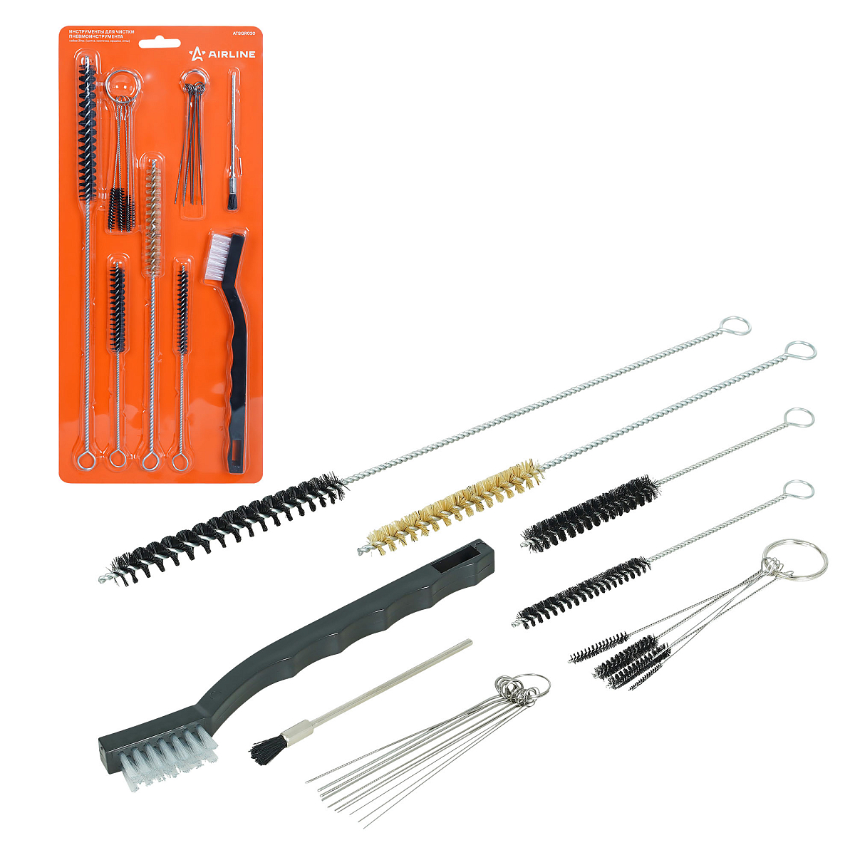 Инструменты для чистки пневмоинструмента, набор 21пр. (щетка, кисточка, ершики, иглы)