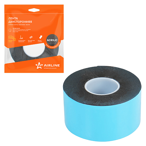 Лента двусторонняя клейкая (скотч), 50мм*5м, акриловая вспененная основа, черная