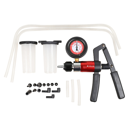 Насос вакуумный с манометром для прокачки тормозной системы, набор 20пр., кейс