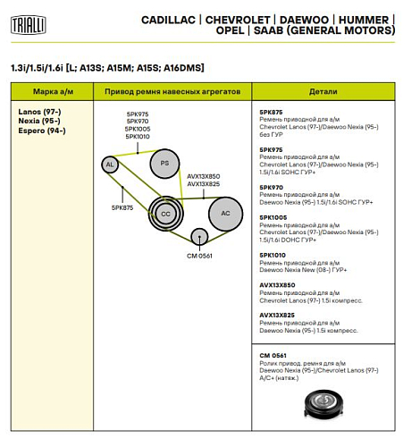 Ролик привод. ремня для автомобилей Daewoo Nexia (95-)/Chevrolet Lanos (97-) A/C+ (натяжной) (CM 0561)