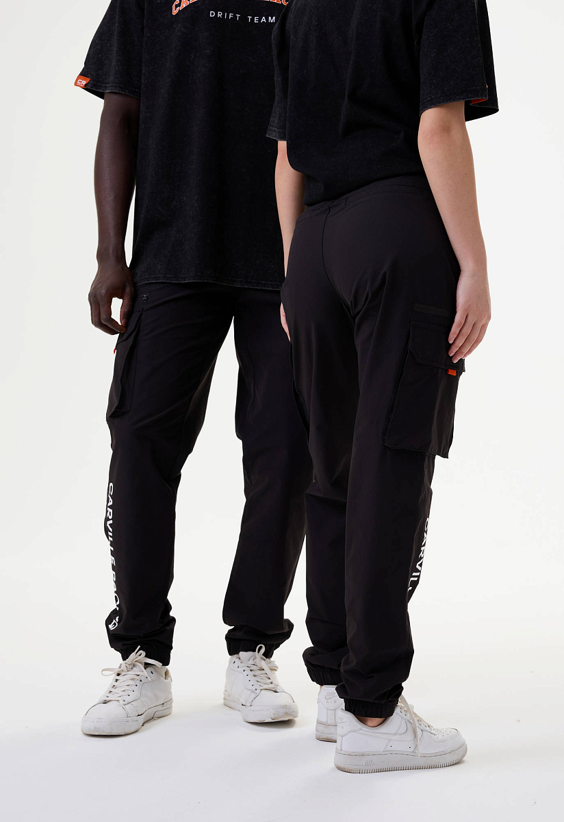 Брюки карго чёрные с принтом лого CR