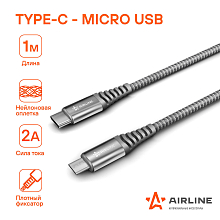 Кабель Type-C - micro USB 1м, серый нейлоновый