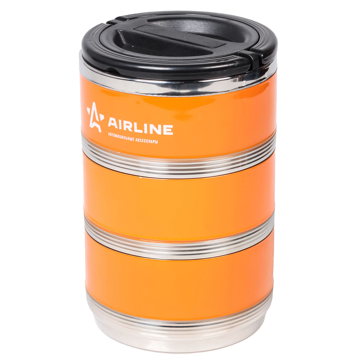 Ланч-бокс для еды с ручкой (термо), нерж. сталь (304), 3 контейнера, 2,1 л., оранж./черн.