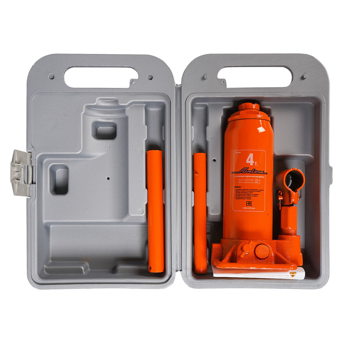 Домкрат бутылочный 4т 200-380мм, кейс