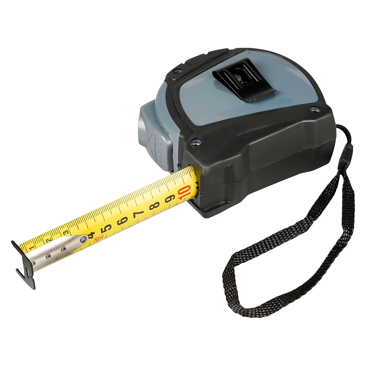 Рулетка в прорезиненном корпусе 10мх25мм PRO, автостоп, дв. зацеп, дв. шкала