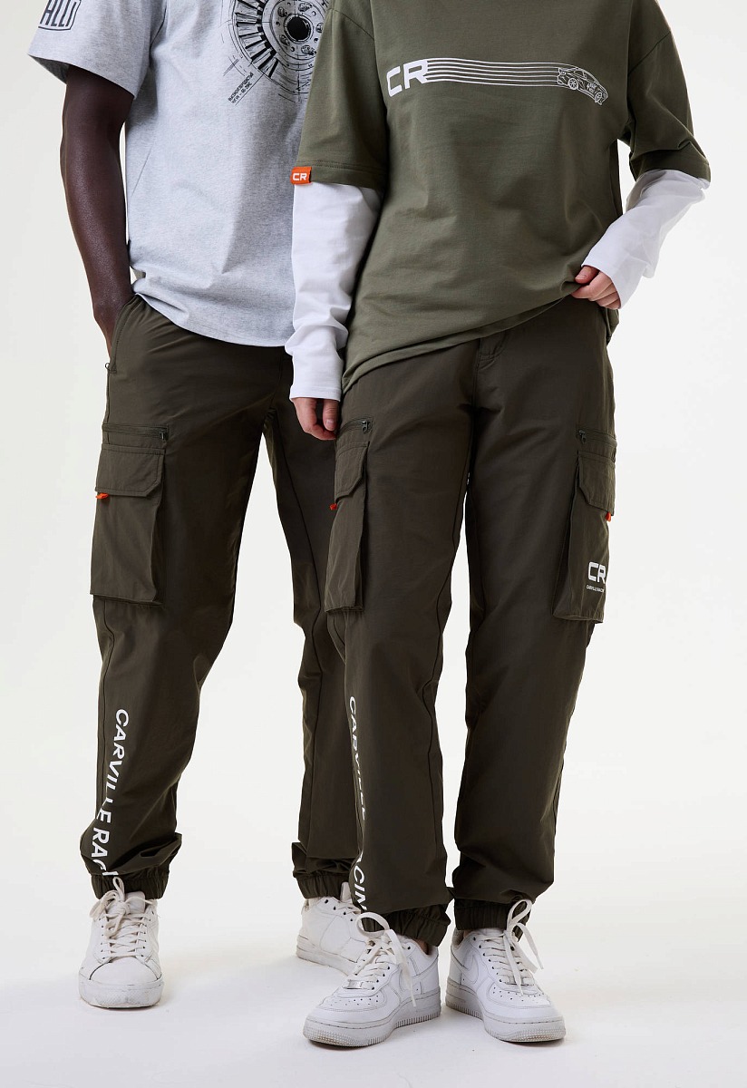 Брюки карго зелёные с принтом лого CR