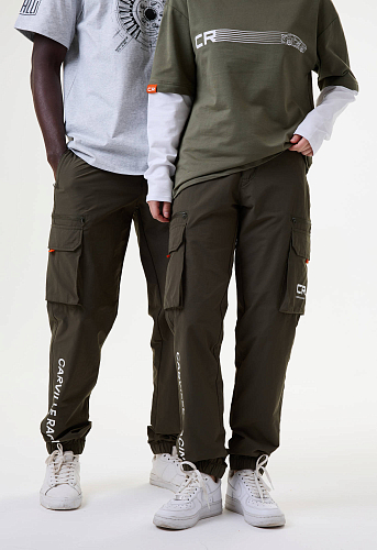 Брюки карго зелёные с принтом лого CR