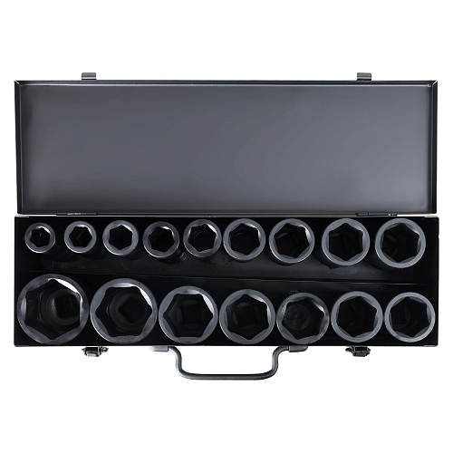 Набор головок ударных 3/4"DR L=90мм, 16пр. (17-50мм) металл. кейс МП-серия