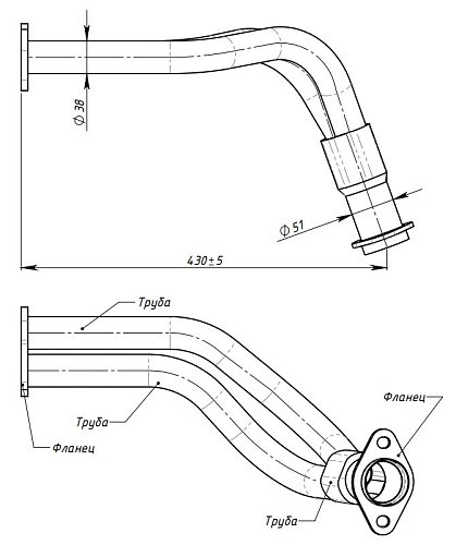 Труба приёмная для автомобилей Лада 2110 (алюминизированная сталь)