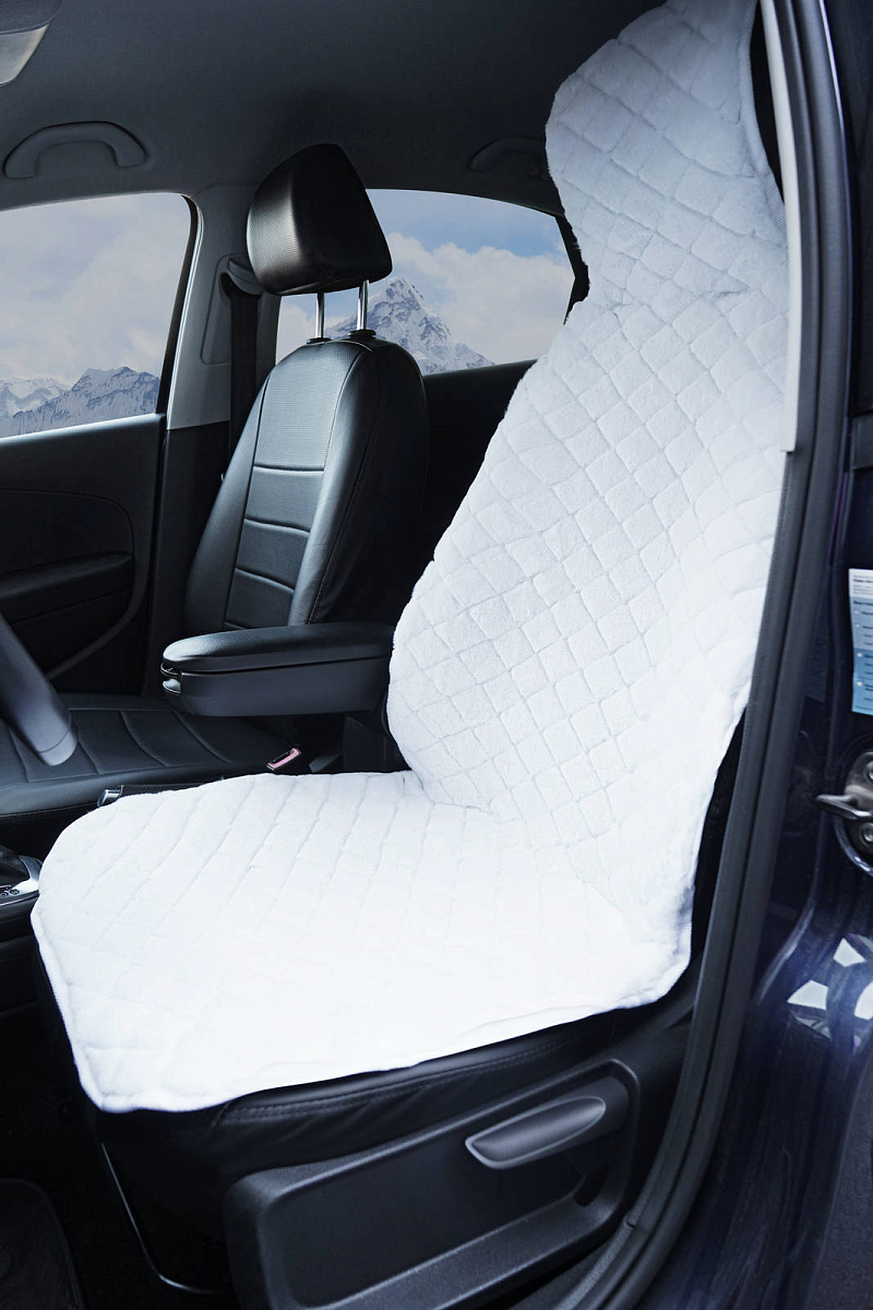 Накидка из искусственного меха, белая с коротким ворсом, на переднее сиденье, 1 шт.